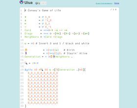 Le jeu de la vie de Conway écrit en quelques lignes de Uiua. Un langage de programmation très compact utilisant des glyphes.