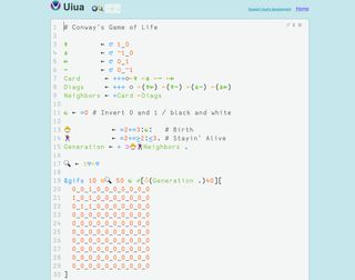 Le jeu de la vie de Conway écrit en quelques lignes de Uiua. Un langage de programmation très compact utilisant des glyphes.