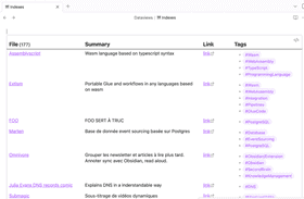 Liste des index depuis une requête dataview