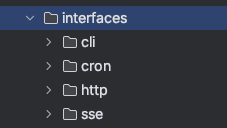 Le dossier
 présente 4 sous-dossiers correspondant aux types de point d’entrée de l’API: cli, cron, http, sse 